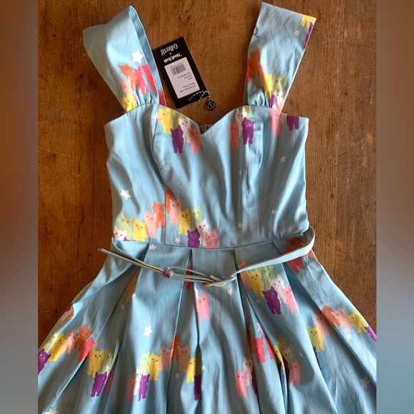 Modcloth Dresses & Skirts - Light Blue Cat Print Fit-and-Flare Dress